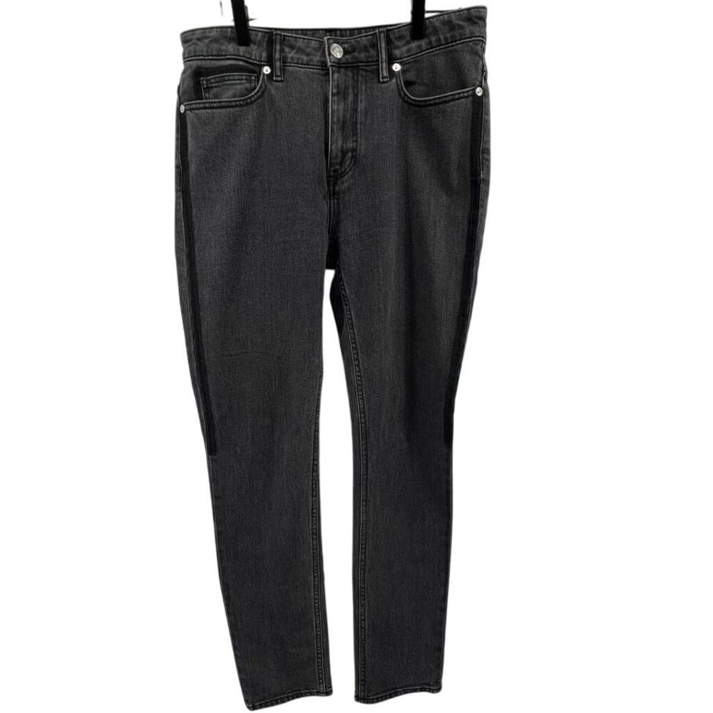 Burberry Women W30 Mid Rise Skinny Stretch Jeans Denim Black‎ Gray Wash Leather